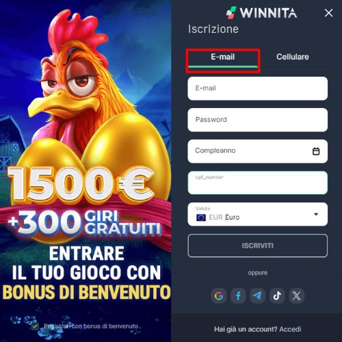 Registrazione tramite email sul sito aziendale